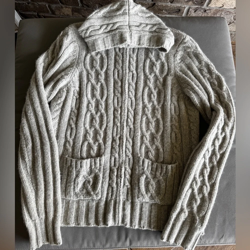 Boden  Cable Knit Women's Wool/Angora Hooded Cardigan Sweater Size 14 - Picture 8 of 14